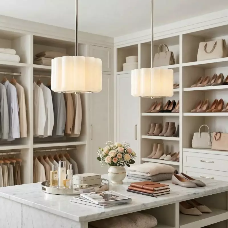 Hanahs Farmhouse Milk Glass Scalloped Shade Pendant Light