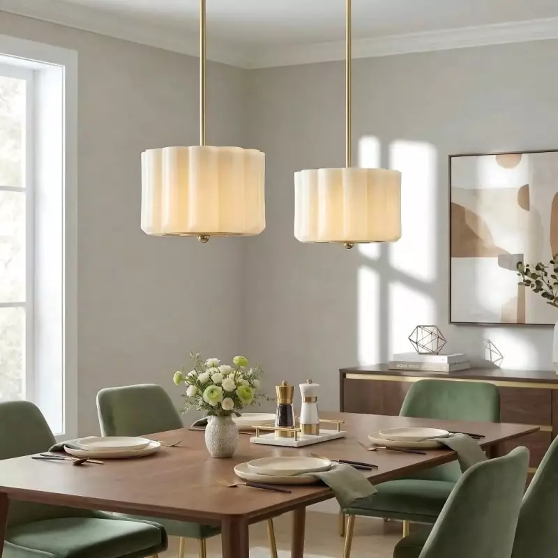 Hanahs Farmhouse Milk Glass Scalloped Shade Pendant Light