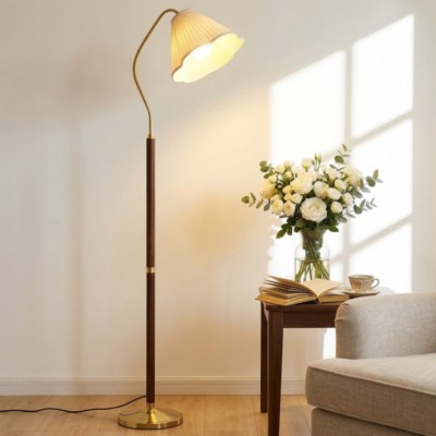 Xalon Wooden Cloth Pleated Shade Floor Lamp