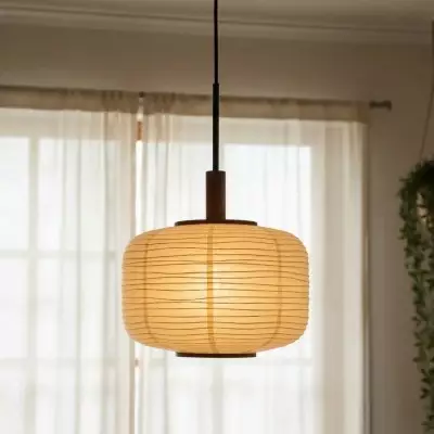 Drath Wabi Sabi Ribbed Paper Lantern Pendant Light