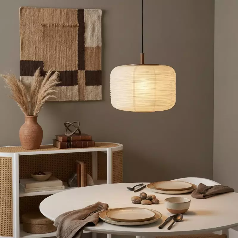 Drath Wabi Sabi Ribbed Paper Lantern Pendant Light