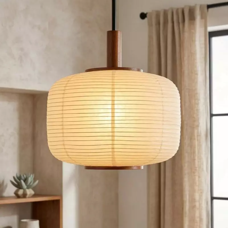Drath Wabi Sabi Ribbed Paper Lantern Pendant Light