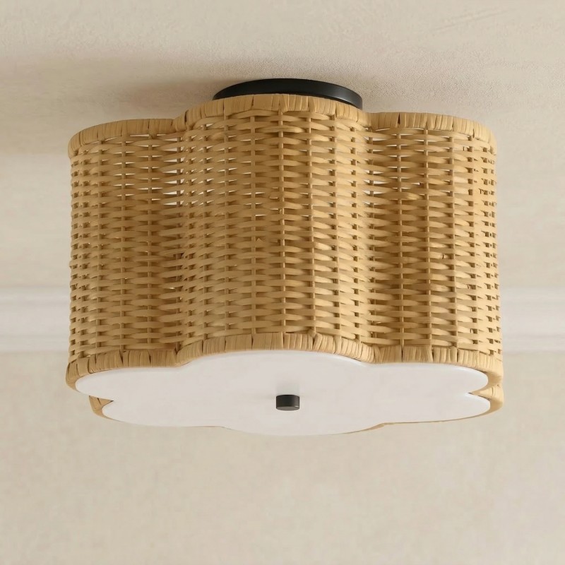 Tranquil Bohemian Style Flower Rattan Ceiling Light