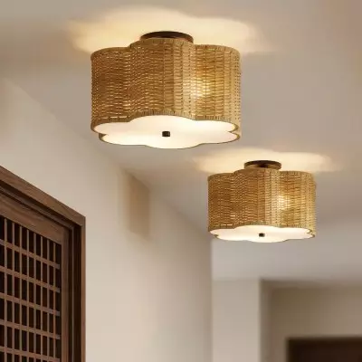 Tranquil Bohemian Style Flower Rattan Ceiling Light