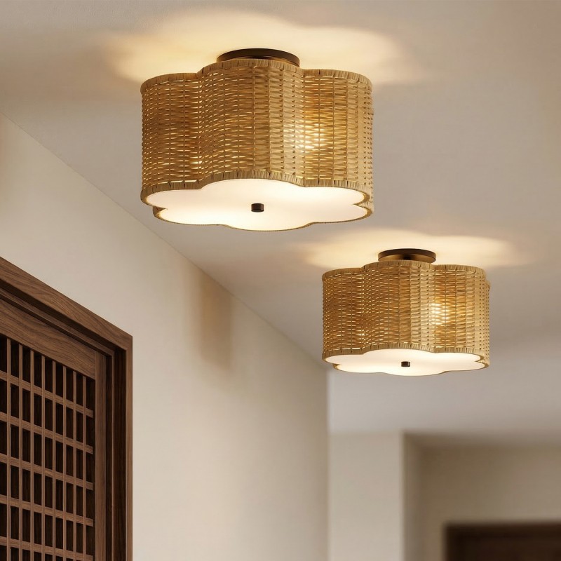 Tranquil Bohemian Style Flower Rattan Ceiling Light