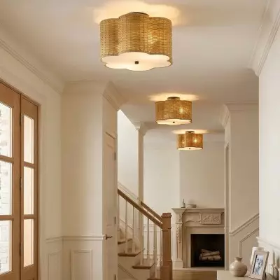 Tranquil Bohemian Style Flower Rattan Ceiling Light