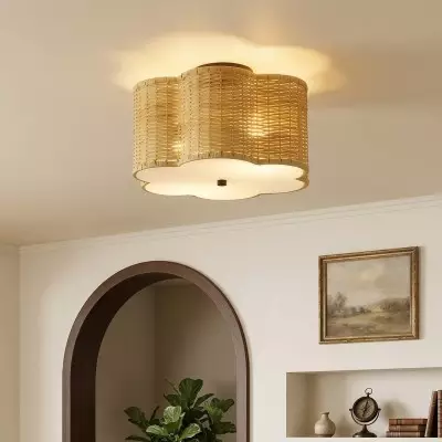 Tranquil Bohemian Style Flower Rattan Ceiling Light