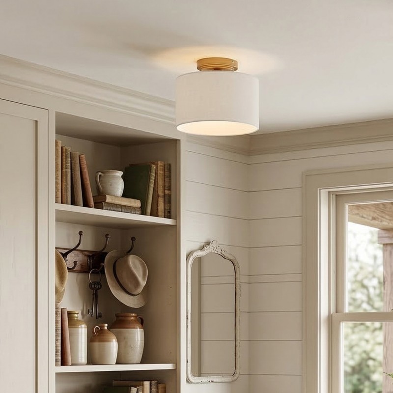 Kaethe Fabric Drum Shade Semi Flush Mount Light