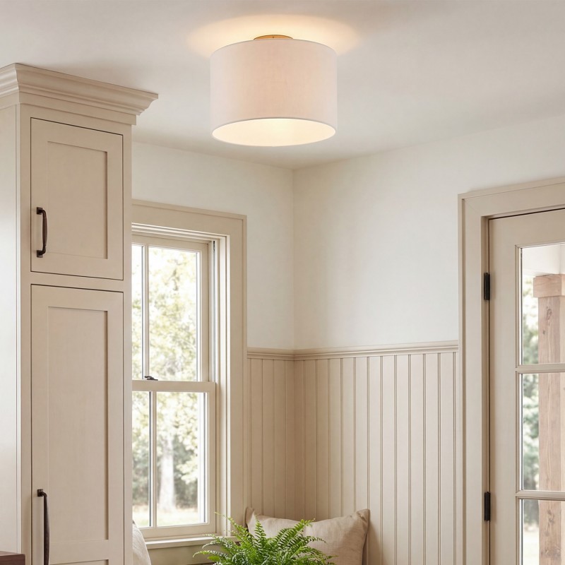 Kaethe Fabric Drum Shade Semi Flush Mount Light
