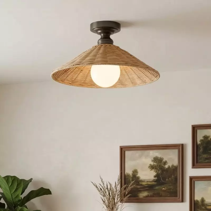 Blisaa Farmhouse Conical Rattan Ceiling Light