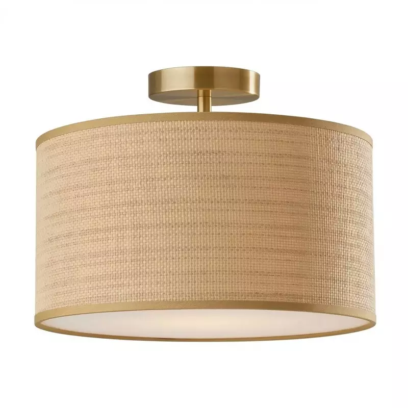 James Rustic Drum Woven Flush Mount Ceiling Light