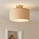 James Rustic Drum Woven Flush Mount Ceiling Light