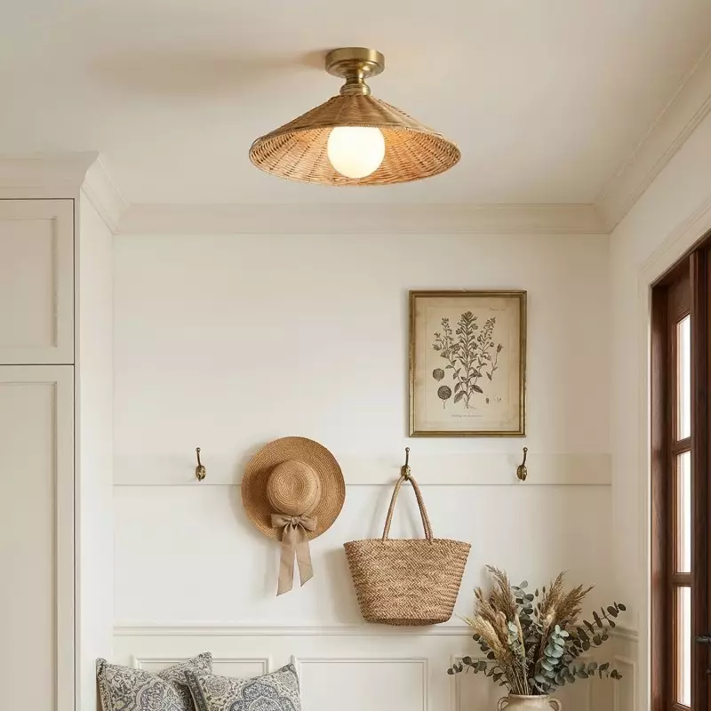 Blisaa Farmhouse Conical Rattan Ceiling Light