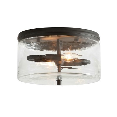 Quinlan Modern Black Drum Glass Flush Mount Ceiling Light