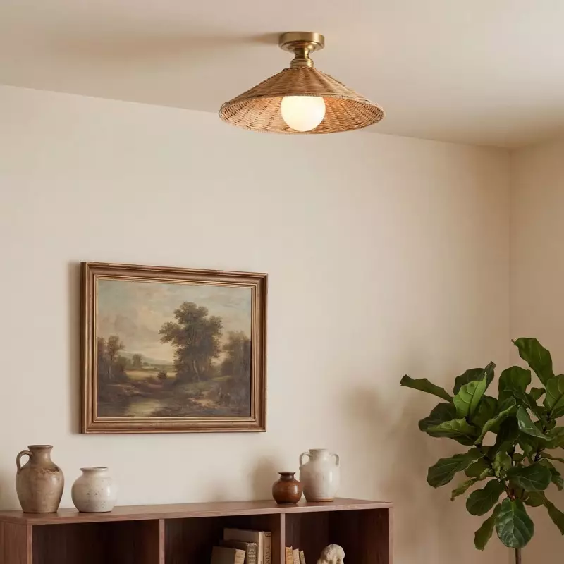 Blisaa Farmhouse Conical Rattan Ceiling Light