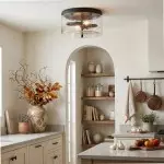 Quinlan Modern Black Drum Glass Flush Mount Ceiling Light