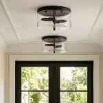 Quinlan Modern Black Drum Glass Flush Mount Ceiling Light
