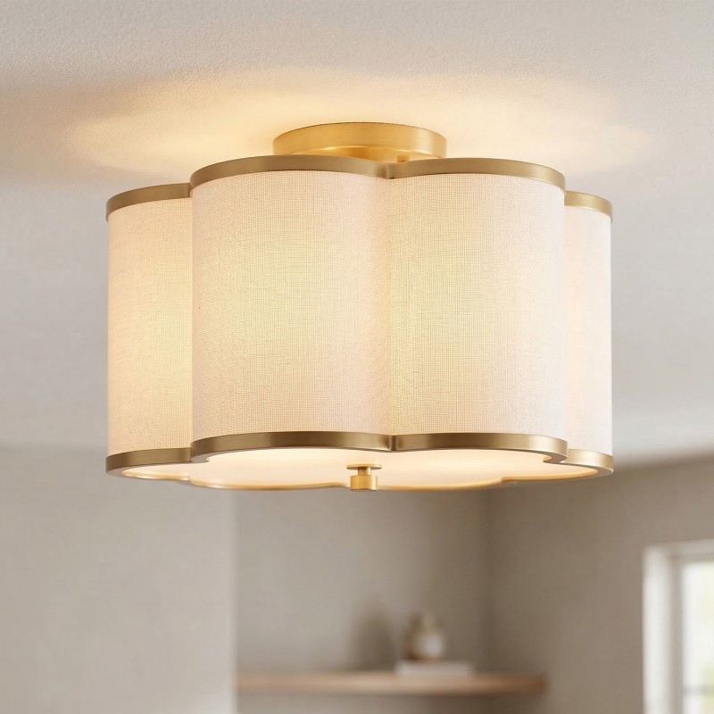 Thomas Minimalist Linen Flower Scallop Flush Mount Ceiling Light