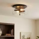 Quinlan Modern Black Drum Glass Flush Mount Ceiling Light