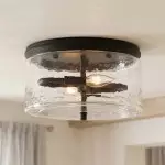 Quinlan Modern Black Drum Glass Flush Mount Ceiling Light