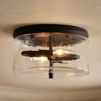 Quinlan Modern Black Drum Glass Flush Mount Ceiling Light