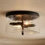 Quinlan Modern Black Drum Glass Flush Mount Ceiling Light