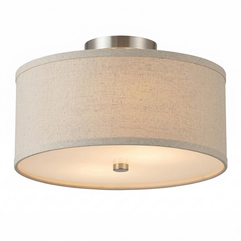 Beckham Minimalist Linen Drum Flush Mount Ceiling Light