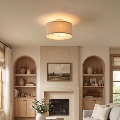 Beckham Minimalist Linen Drum Flush Mount Ceiling Light