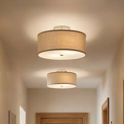 Beckham Minimalist Linen Drum Flush Mount Ceiling Light