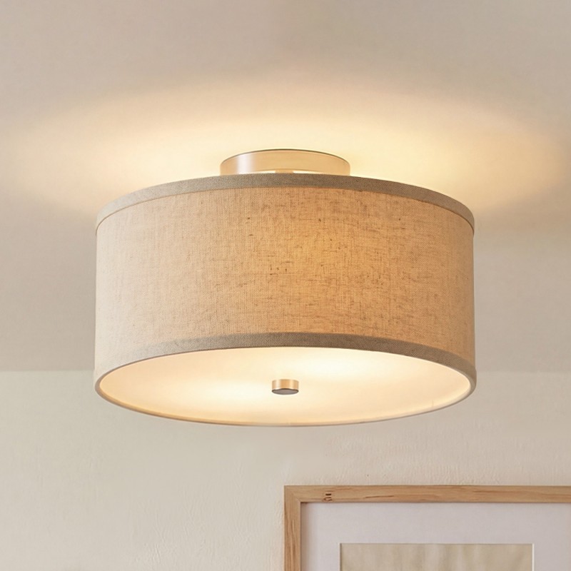 Beckham Minimalist Linen Drum Flush Mount Ceiling Light