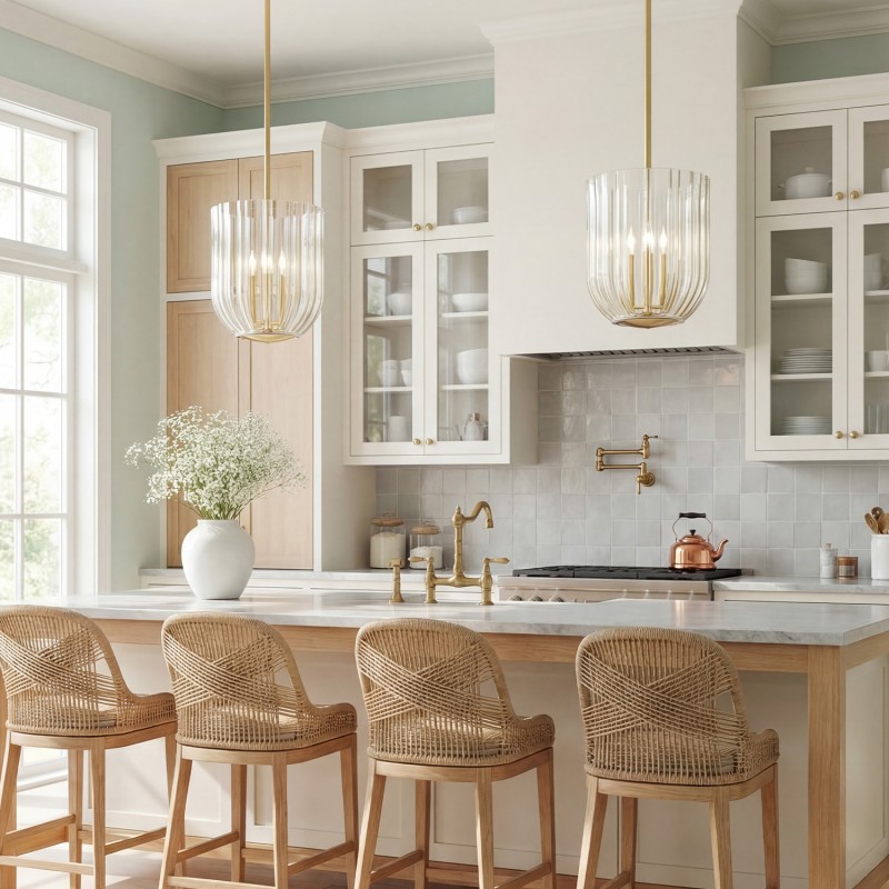 Deke Country 3 Lights Brass Glass Pendant Light