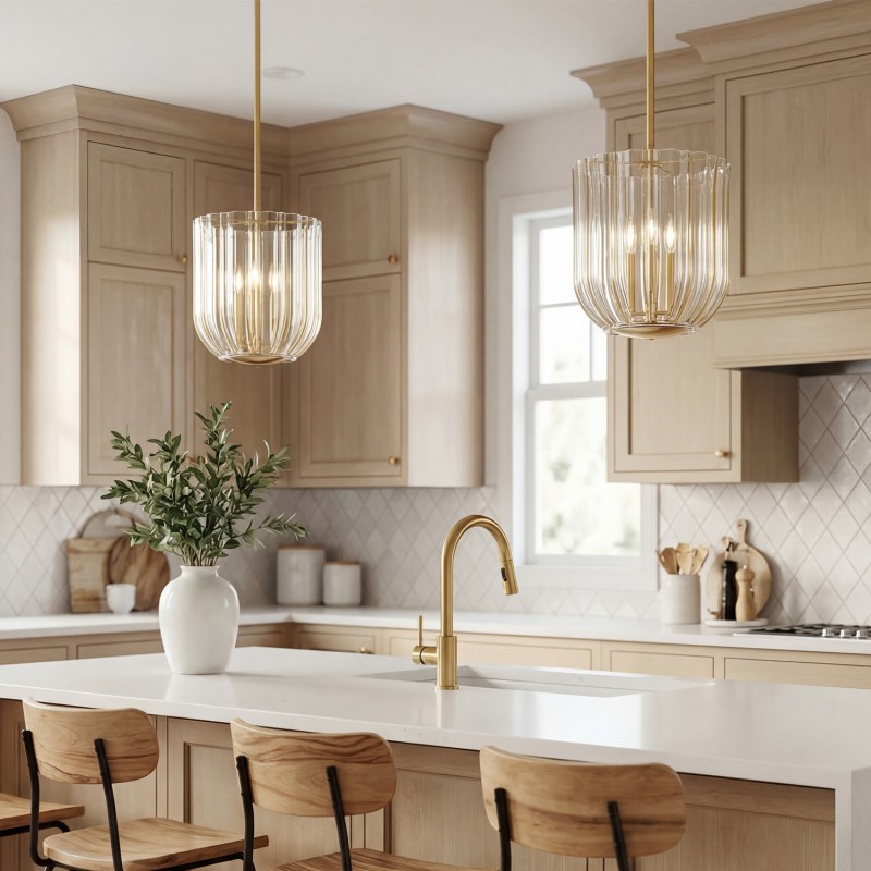 Deke Country 3 Lights Brass Glass Pendant Light