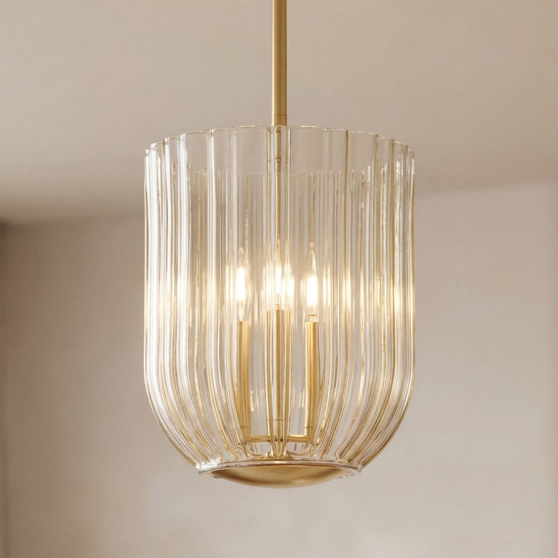Deke Country 3 Lights Brass Glass Pendant Light