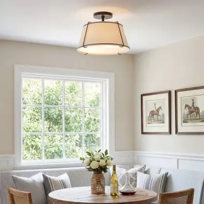Hesperia Fabric Drum Shade Semi Flush Mount