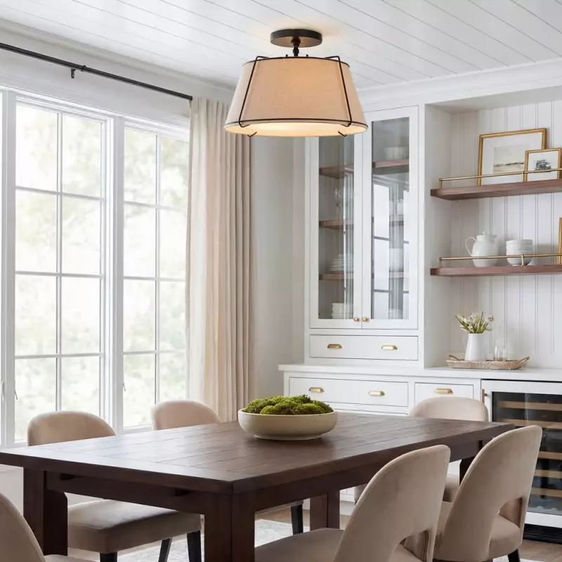 Hesperia Fabric Drum Shade Semi Flush Mount