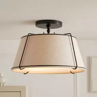 Hesperia Fabric Drum Shade Semi Flush Mount
