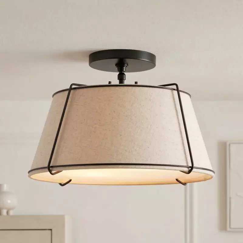 Hesperia Fabric Drum Shade Semi Flush Mount