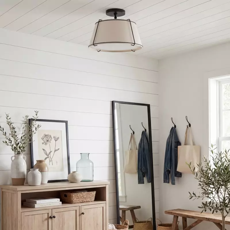 Hesperia Fabric Drum Shade Semi Flush Mount