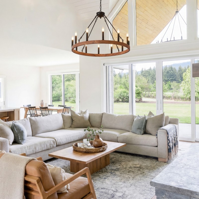 Beau Large 12 Lights Rustic Wagon Wheel Chandelier