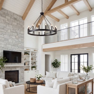 Beau Large 12 Lights Rustic Wagon Wheel Chandelier