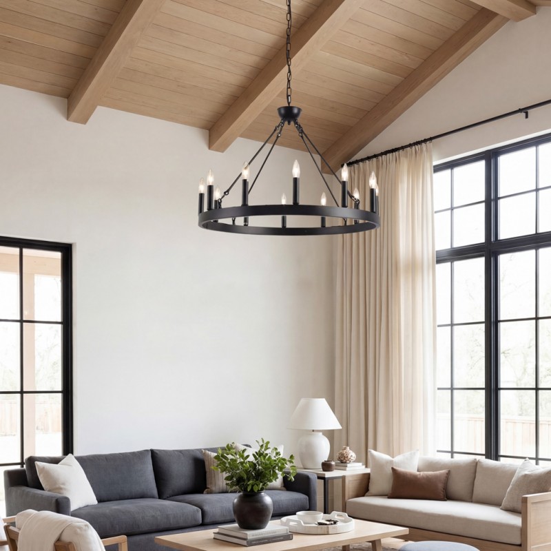 Beau Large 12 Lights Rustic Wagon Wheel Chandelier