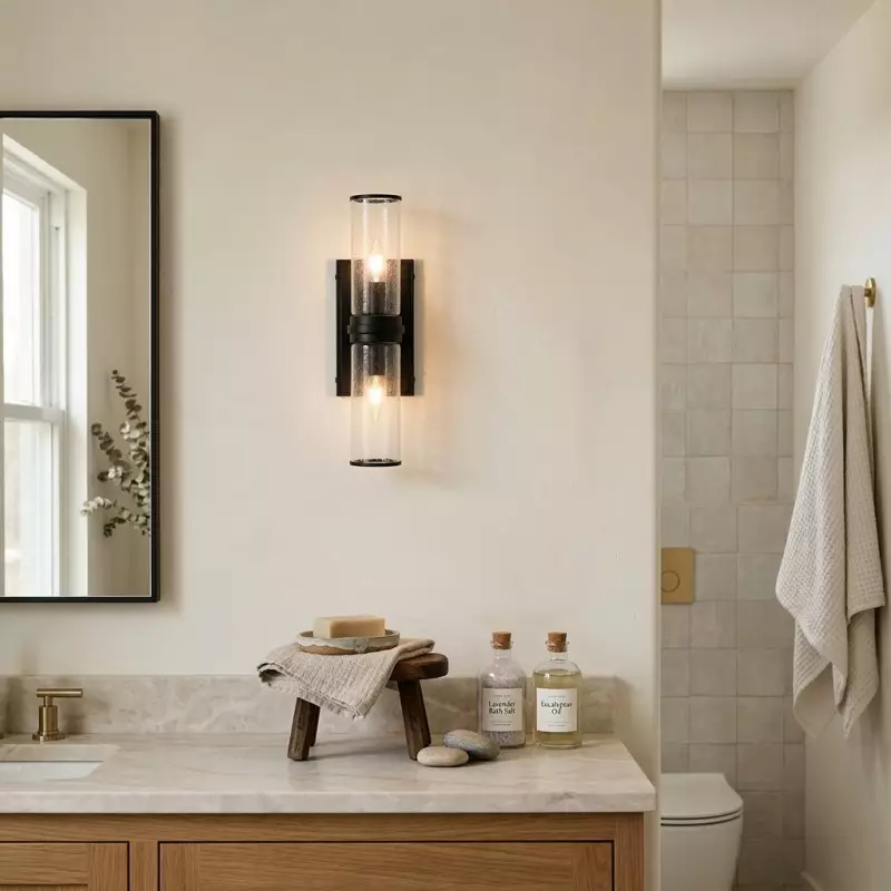 Cora Farmhouse Hammered Glass Double Tube Sconce