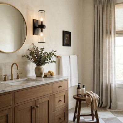 Cora Farmhouse Hammered Glass Double Tube Sconce