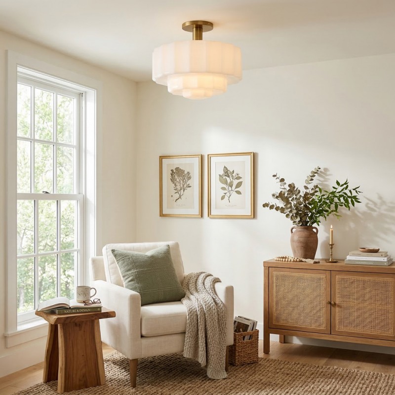 Ellis Retro Milk White Glass Ceiling Light