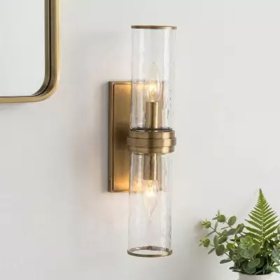 Cora Farmhouse Hammered Glass Double Tube Sconce