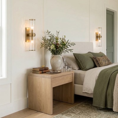 Cora Farmhouse Hammered Glass Double Tube Sconce