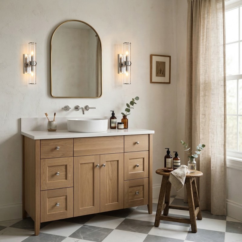 Cora Farmhouse Hammered Glass Double Tube Sconce