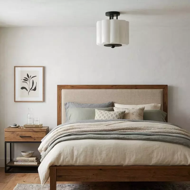 Hanahs Farmhouse Milk Glass Scalloped Shade Ceiling Light