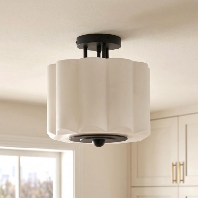 Hanahs Farmhouse Milk Glass Scalloped Shade Ceiling Light