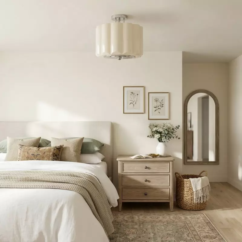 Hanahs Farmhouse Milk Glass Scalloped Shade Ceiling Light